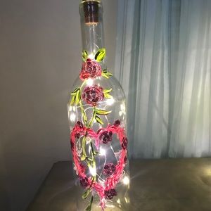Hand painted wine bottle with lights